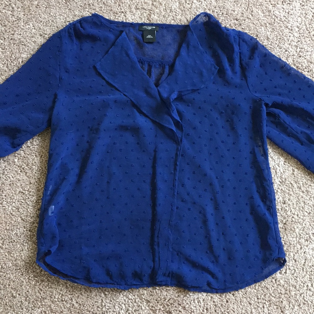 Blue polka dotted sheer blouse